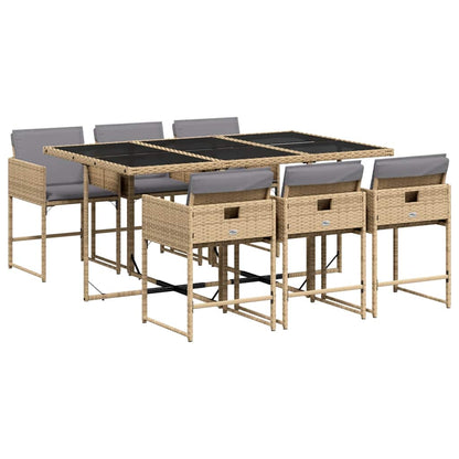 vidaXL 7 Piece Garden Dining Set with Cushions Mix Beige Poly Rattan 2