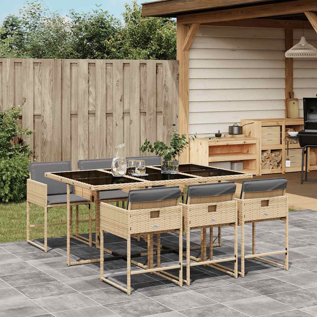 vidaXL 7 Piece Garden Dining Set with Cushions Mix Beige Poly Rattan 1