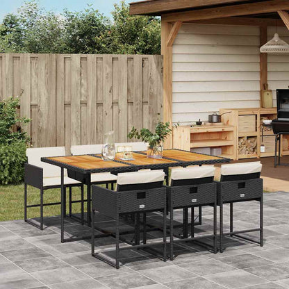 5 Piece Garden Dining Set with Cushions Poly Rattan Wood 6