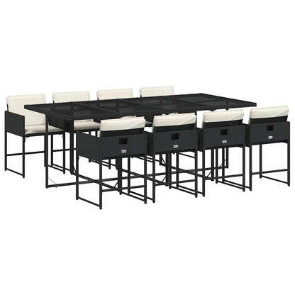 vidaXL 9 Piece Garden Dining Set with Cushions Black Poly Rattan 2