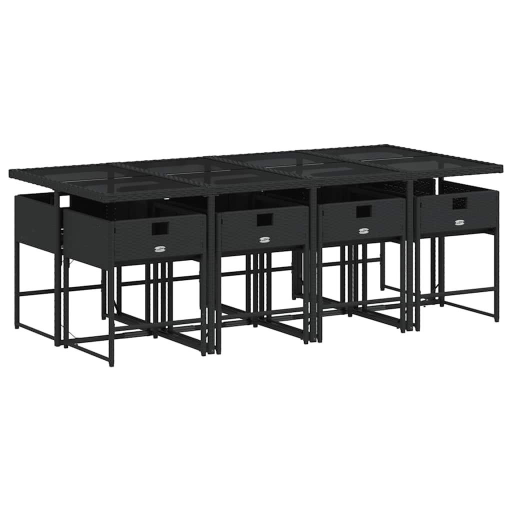 vidaXL 9 Piece Garden Dining Set with Cushions Black Poly Rattan 5