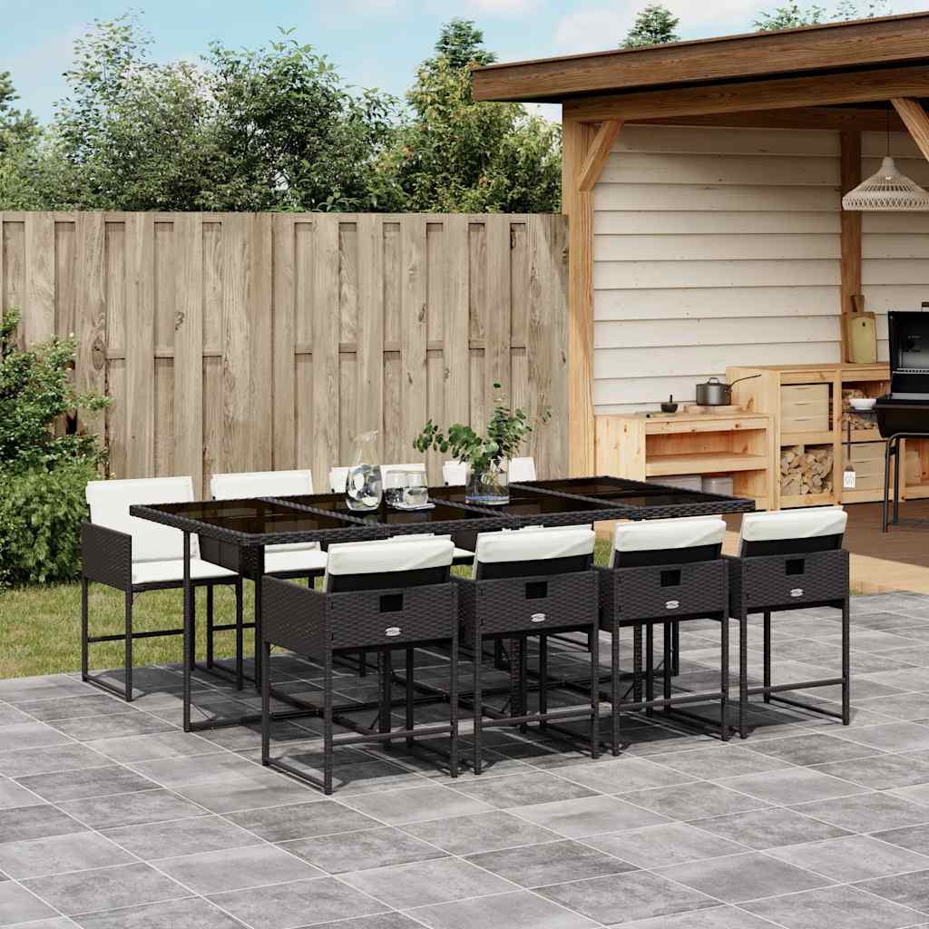 vidaXL 9 Piece Garden Dining Set with Cushions Black Poly Rattan 1