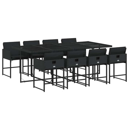 vidaXL 9 Piece Garden Dining Set with Cushions Black Poly Rattan 2