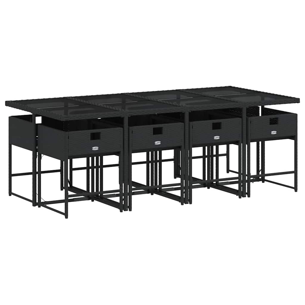 vidaXL 9 Piece Garden Dining Set with Cushions Black Poly Rattan 5