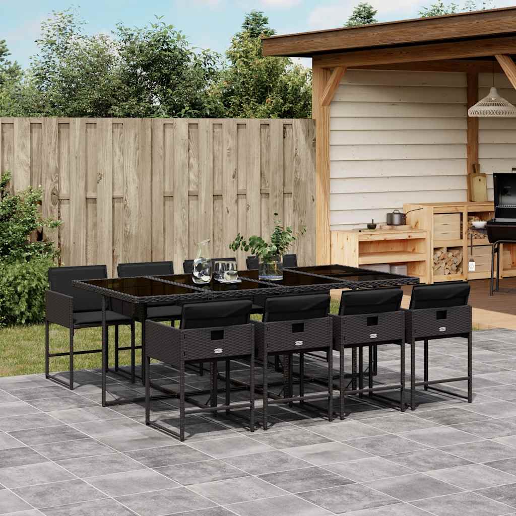 vidaXL 9 Piece Garden Dining Set with Cushions Black Poly Rattan 1