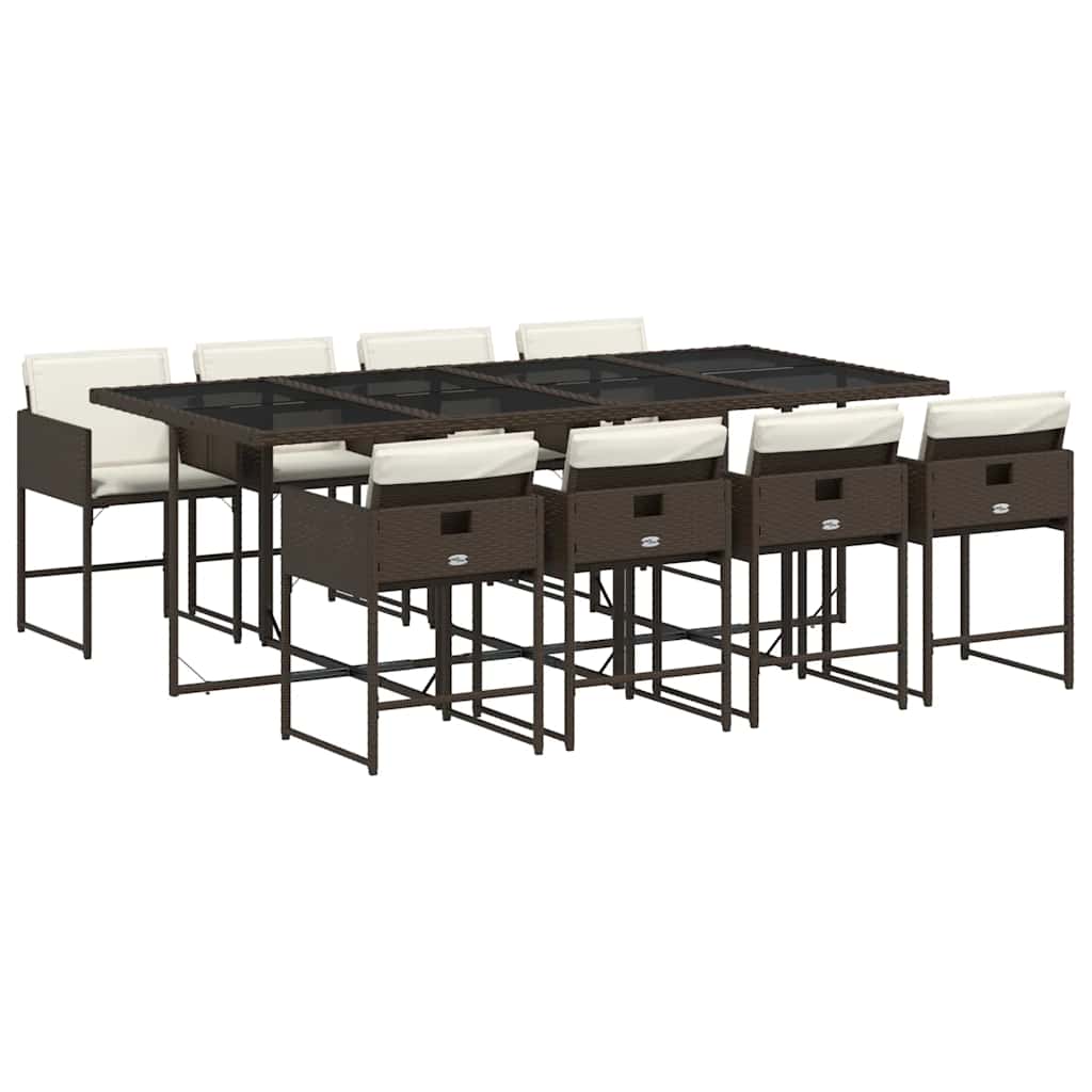 vidaXL 9 Piece Garden Dining Set with Cushions Brown Poly Rattan 2
