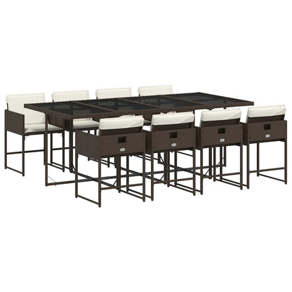 vidaXL 9 Piece Garden Dining Set with Cushions Brown Poly Rattan 2