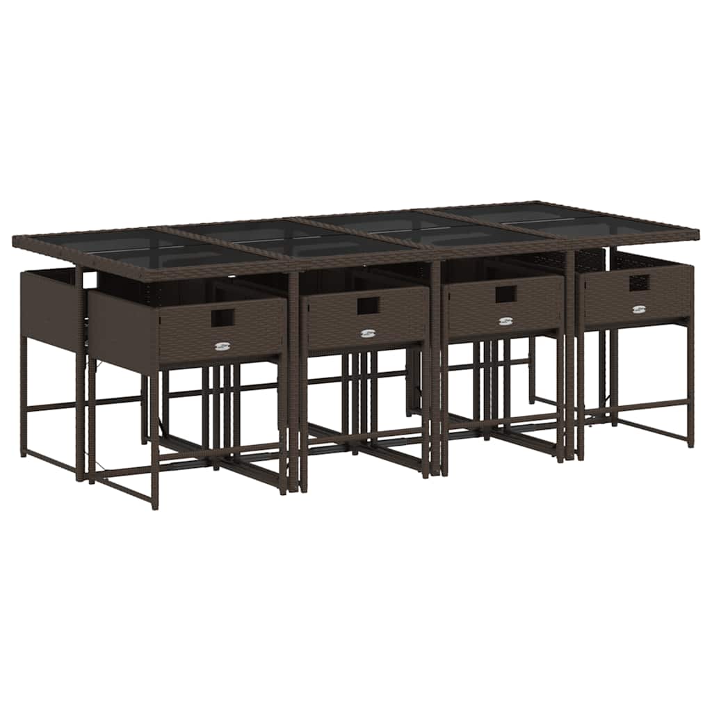 vidaXL 9 Piece Garden Dining Set with Cushions Brown Poly Rattan 5