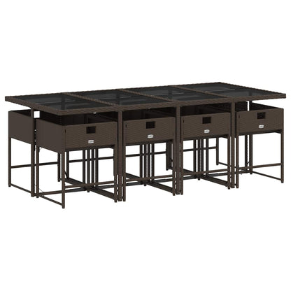 vidaXL 9 Piece Garden Dining Set with Cushions Brown Poly Rattan 5