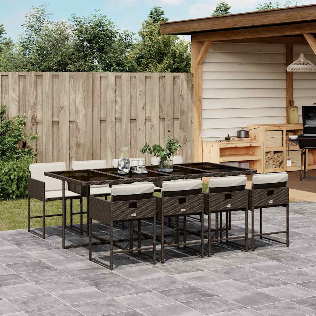 vidaXL 9 Piece Garden Dining Set with Cushions Brown Poly Rattan 1
