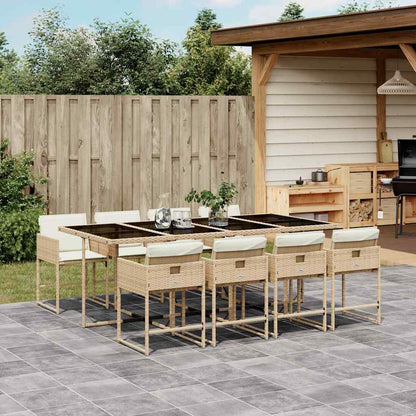 vidaXL 9 Piece Garden Dining Set with Cushions Poly Rattan Glass 8
