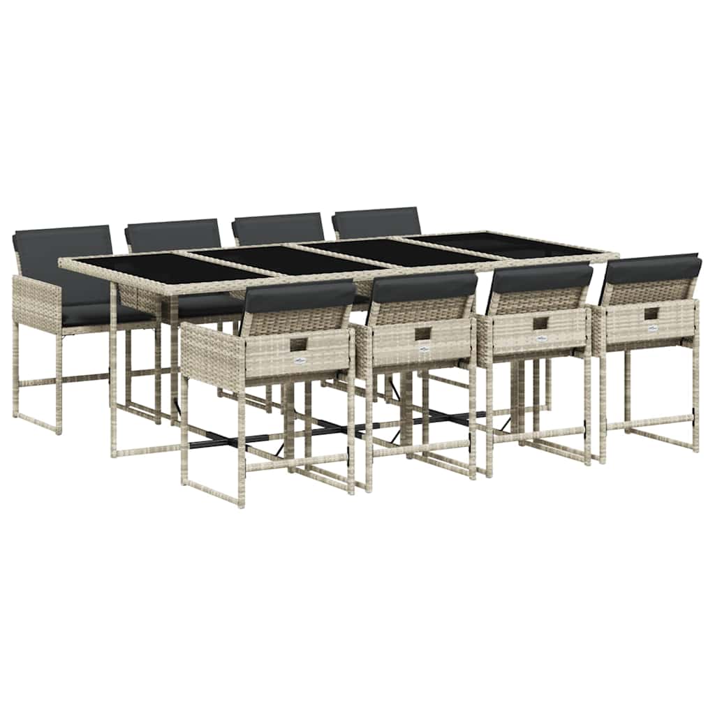 vidaXL 9 Piece Garden Dining Set with Cushions Light Grey Poly Rattan 2