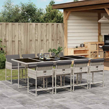 vidaXL 9 Piece Garden Dining Set with Cushions Light Grey Poly Rattan 1