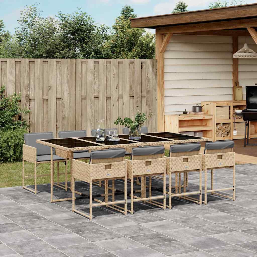 vidaXL 9 Piece Garden Dining Set with Cushions Poly Rattan Glass 8