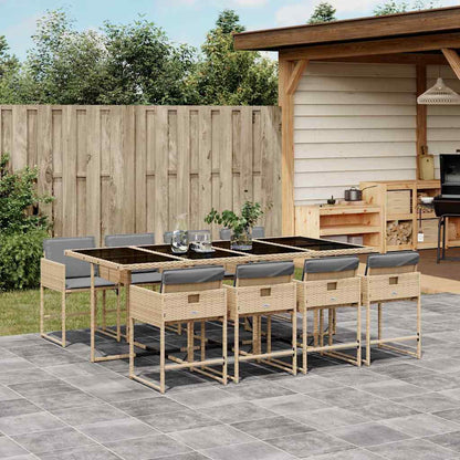 vidaXL 9 Piece Garden Dining Set with Cushions Poly Rattan Glass 8