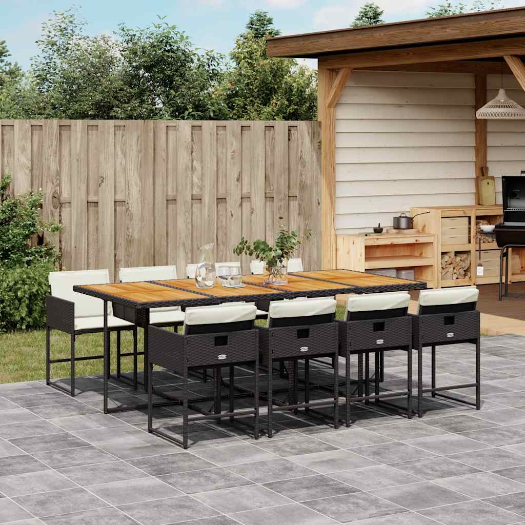 vidaXL 5 Piece Garden Dining Set with Cushions Poly Rattan Wood