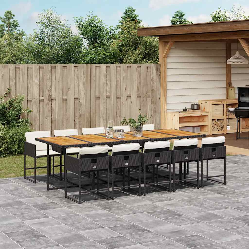 vidaXL 5 Piece Garden Dining Set with Cushions Poly Rattan Wood