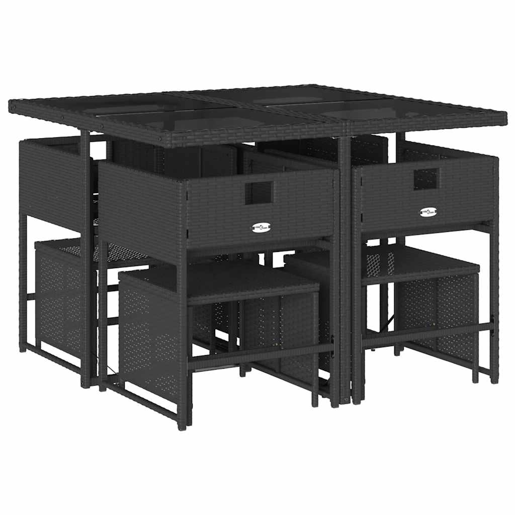 vidaXL 9 Piece Garden Dining Set with Cushions Black Poly Rattan 3
