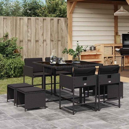 vidaXL 9 Piece Garden Dining Set with Cushions Black Poly Rattan 1