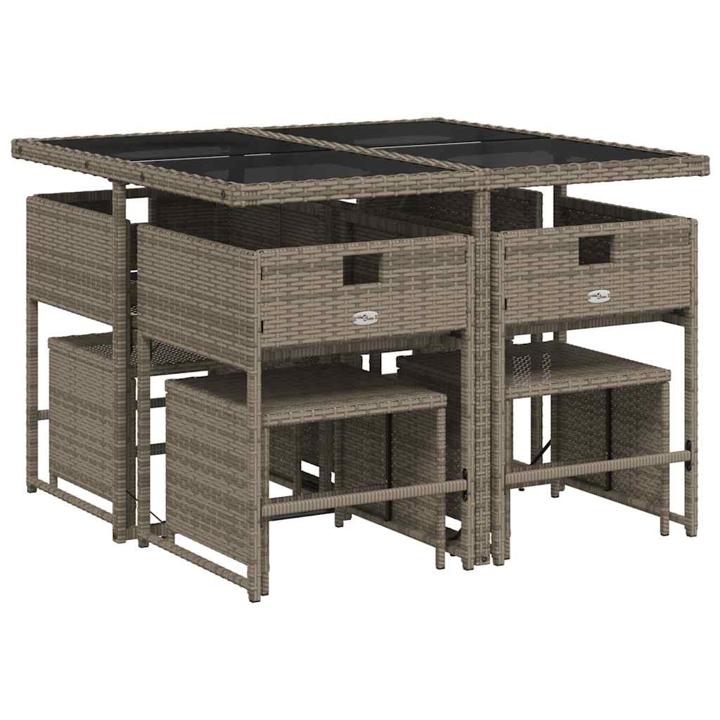 vidaXL 9 Piece Garden Dining Set with Cushions Grey Poly Rattan 5