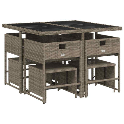 vidaXL 9 Piece Garden Dining Set with Cushions Grey Poly Rattan 5