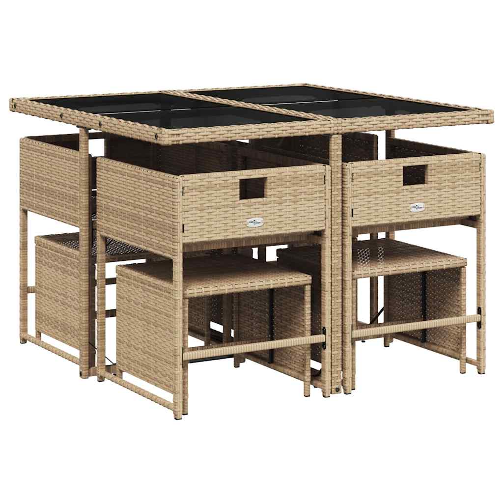 vidaXL 9 Piece Garden Dining Set with Cushions Beige Poly Rattan 3