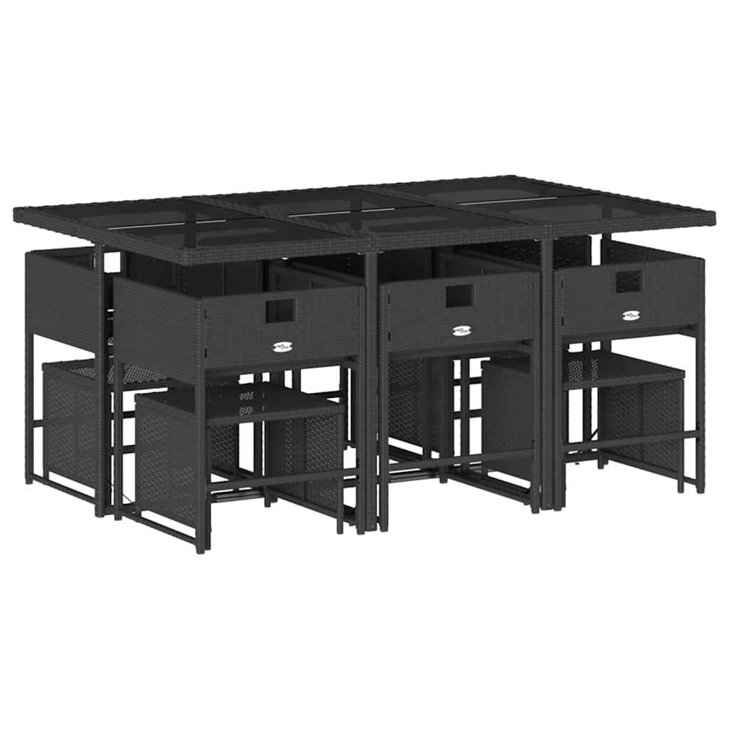 vidaXL 11 Piece Garden Dining Set with Cushions Black Poly Rattan 3