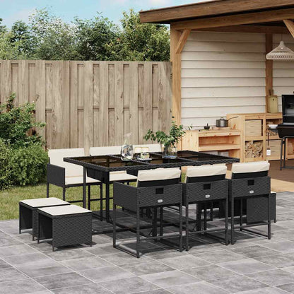 vidaXL 11 Piece Garden Dining Set with Cushions Black Poly Rattan 1
