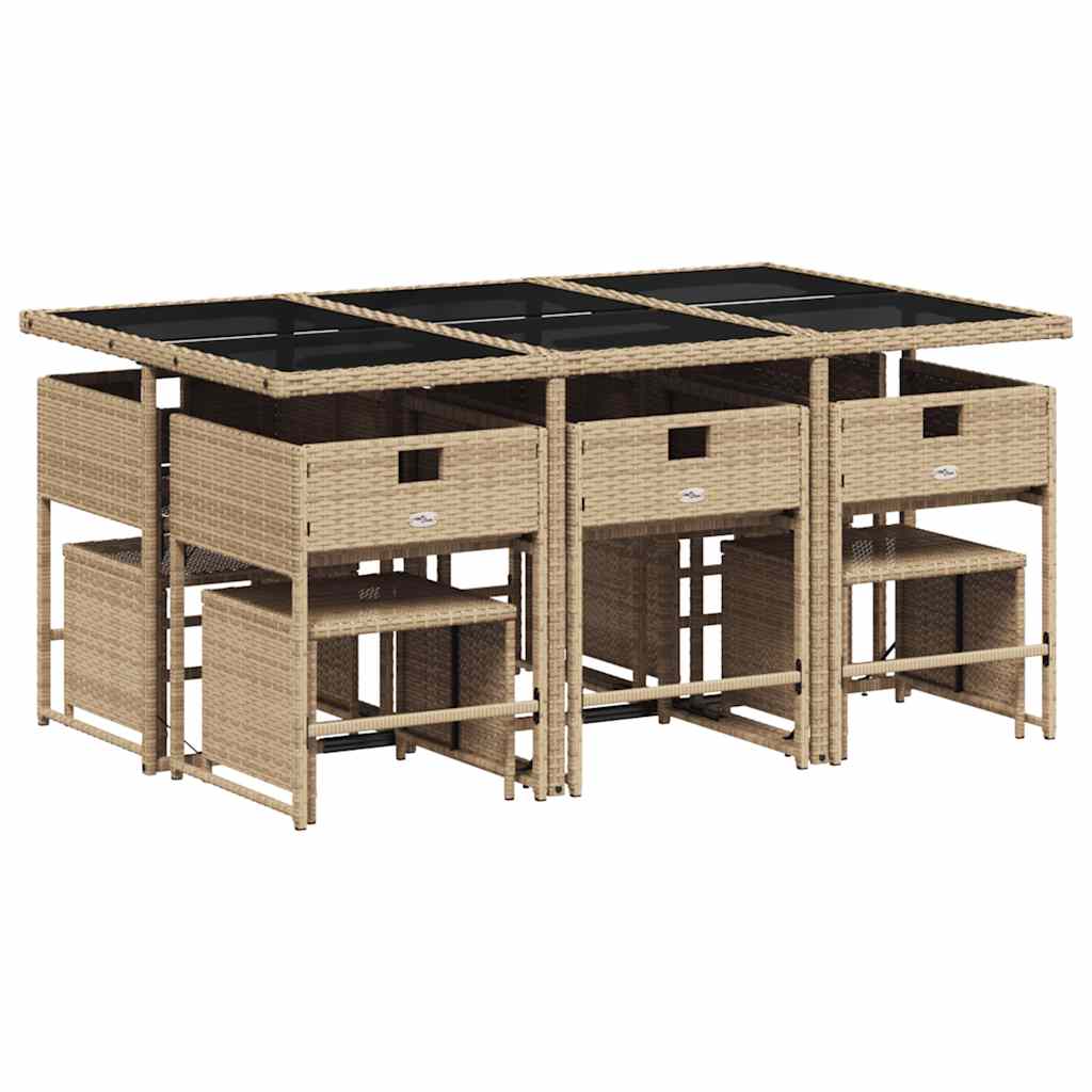 vidaXL 11 Piece Garden Dining Set with Cushions Beige Poly Rattan 5