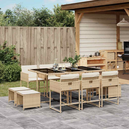 vidaXL 11 Piece Garden Dining Set with Cushions Beige Poly Rattan 1