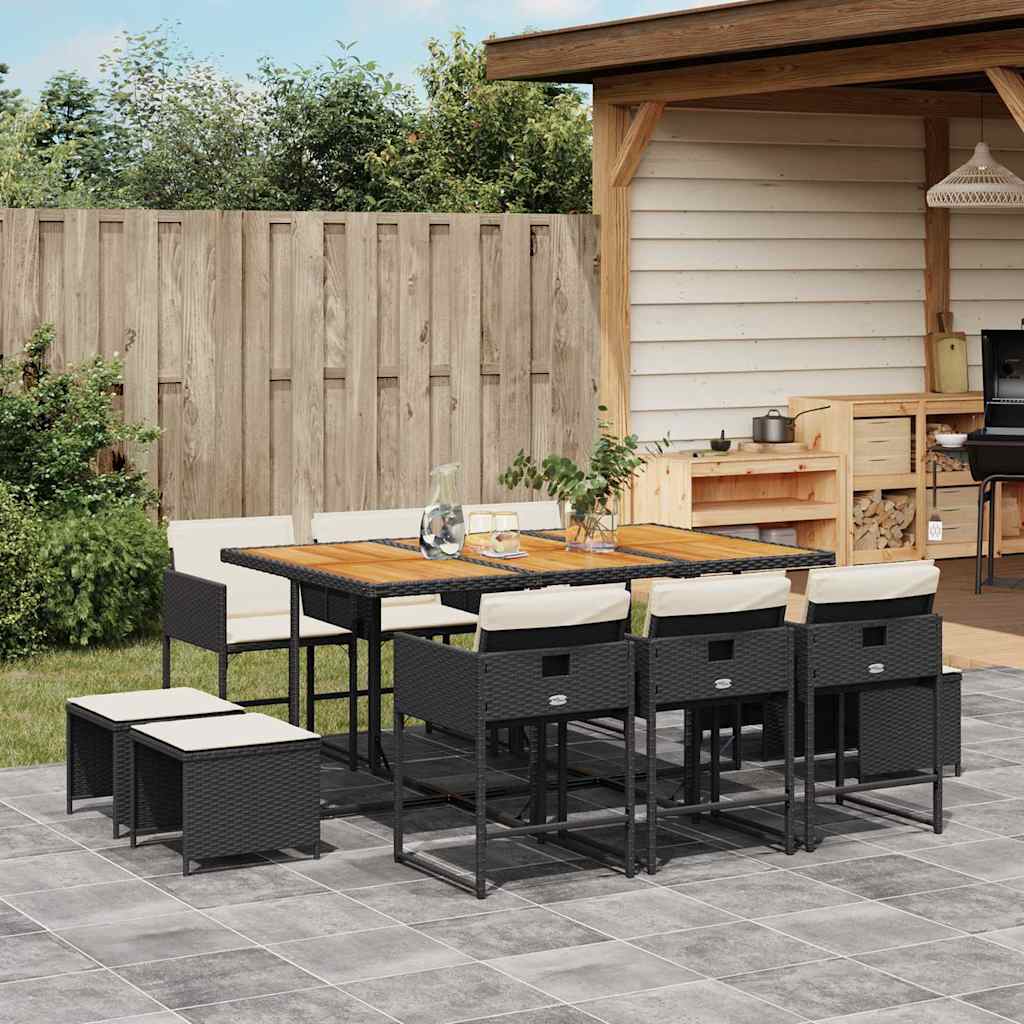 9 Piece Garden Dining Set with Cushions Poly Rattan Wood 10