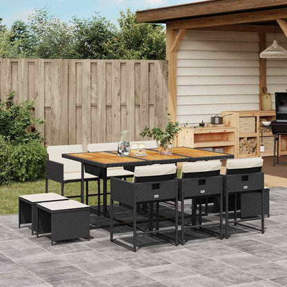 9 Piece Garden Dining Set with Cushions Poly Rattan Wood 10