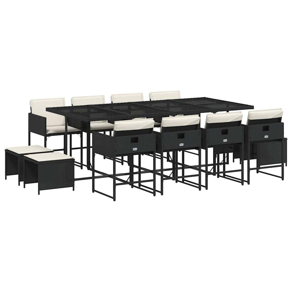 vidaXL 13 Piece Garden Dining Set with Cushions Black Poly Rattan 2