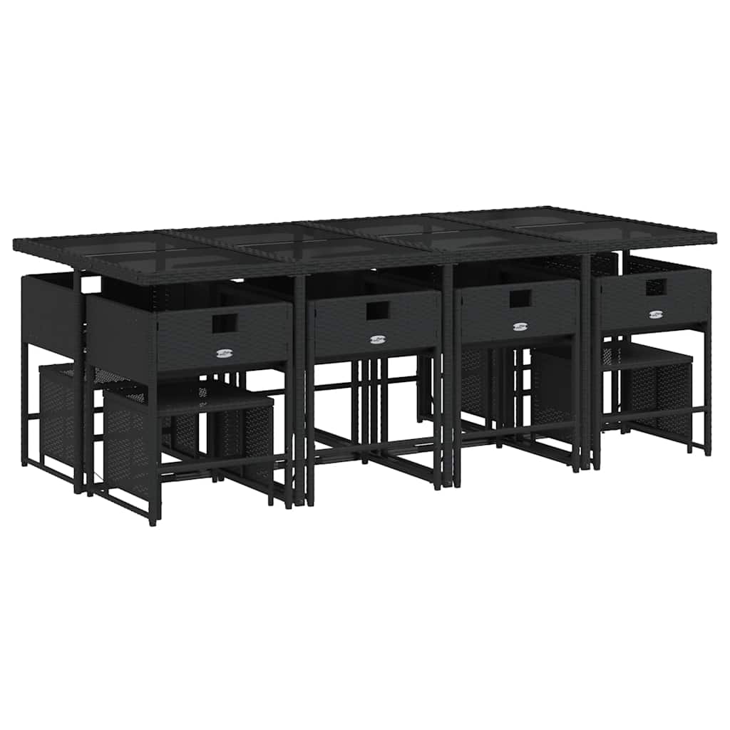 vidaXL 13 Piece Garden Dining Set with Cushions Black Poly Rattan 5