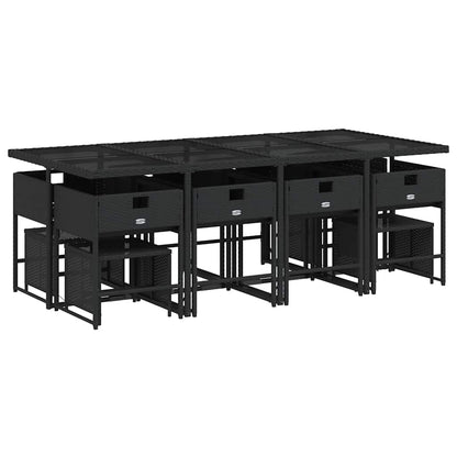 vidaXL 13 Piece Garden Dining Set with Cushions Black Poly Rattan 5