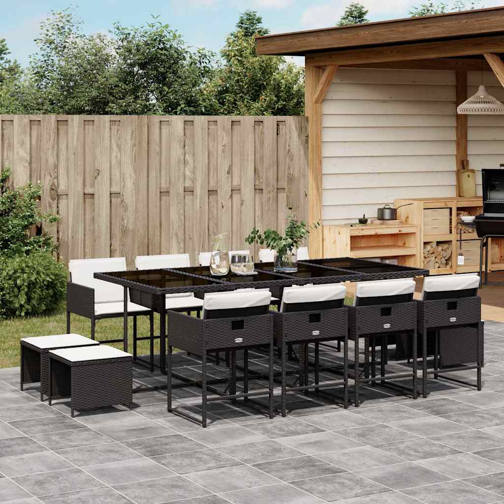 vidaXL 13 Piece Garden Dining Set with Cushions Black Poly Rattan 1