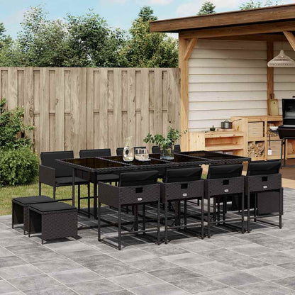 13 Piece Garden Dining Set with Cushions Poly Rattan Glass 12 pcs Black