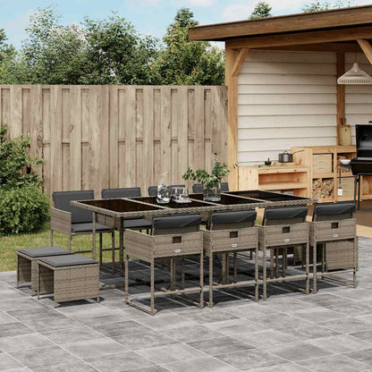 13 Piece Garden Dining Set with Cushions Poly Rattan Glass 12 pcs Grey