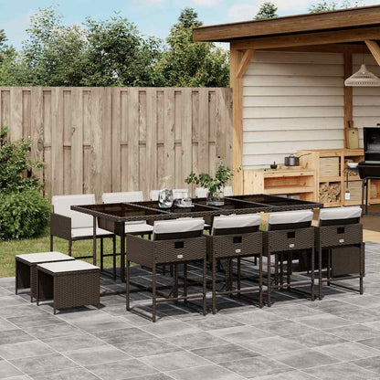 13 Piece Garden Dining Set with Cushions Poly Rattan Glass 12 pcs Brown
