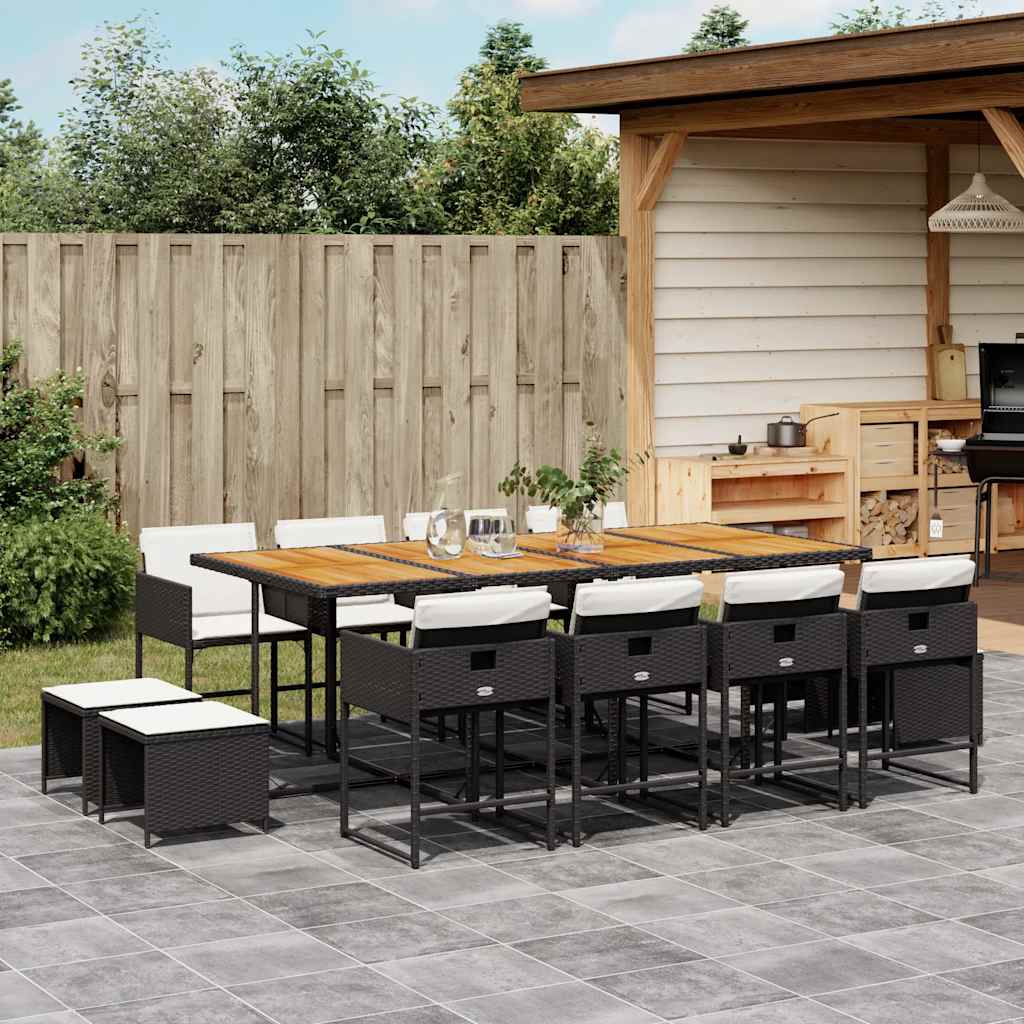 9 Piece Garden Dining Set with Cushions Poly Rattan Wood 12