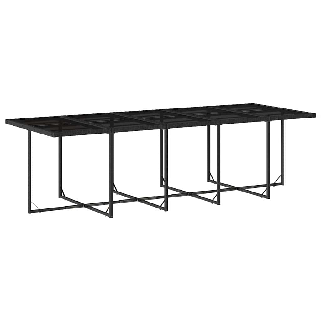 15 Piece Garden Dining Set with Cushions Poly Rattan Glass 14 pcs Black