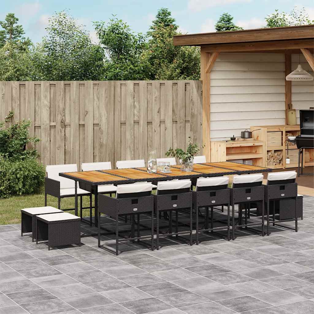9 Piece Garden Dining Set with Cushions Poly Rattan Wood 14