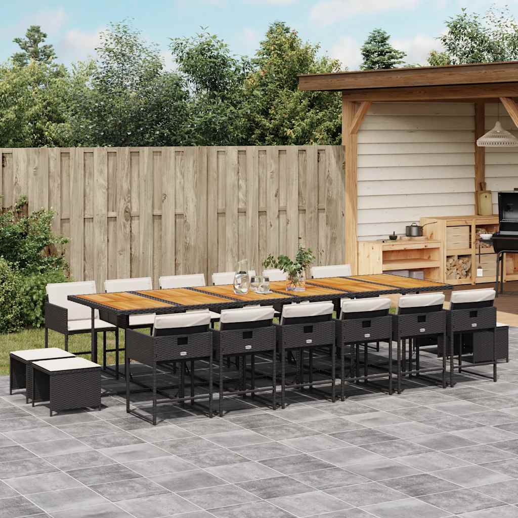 9 Piece Garden Dining Set with Cushions Poly Rattan Wood 16