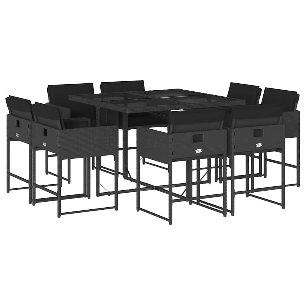 vidaXL 9 Piece Garden Dining Set with Cushions Black Poly Rattan 2