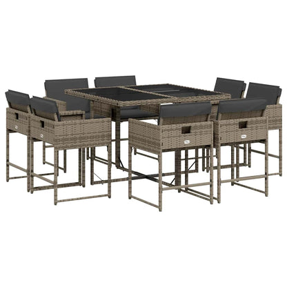 vidaXL 9 Piece Garden Dining Set with Cushions Grey Poly Rattan 2