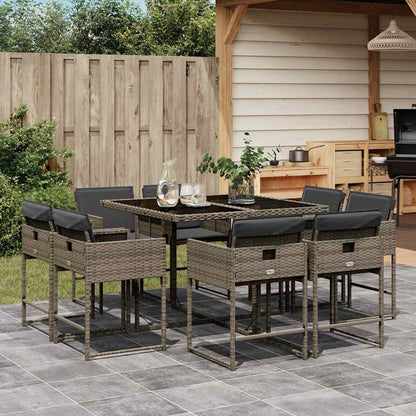 vidaXL 9 Piece Garden Dining Set with Cushions Grey Poly Rattan 1