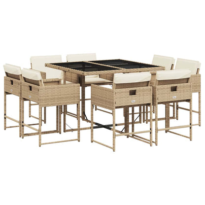 vidaXL 9 Piece Garden Dining Set with Cushions Beige Poly Rattan 2