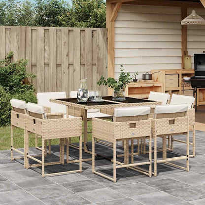 vidaXL 9 Piece Garden Dining Set with Cushions Beige Poly Rattan 1