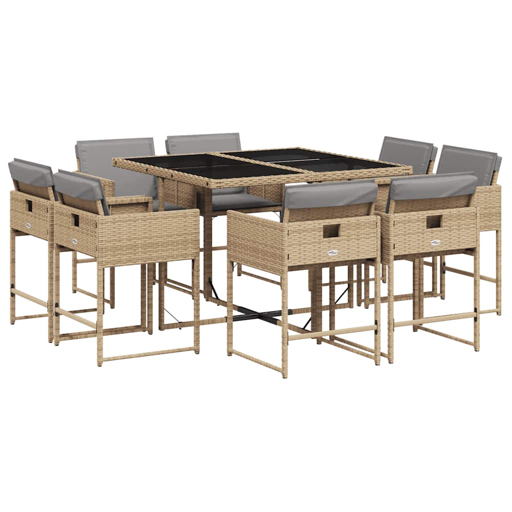 vidaXL 9 Piece Garden Dining Set with Cushions Mix Beige Poly Rattan 2