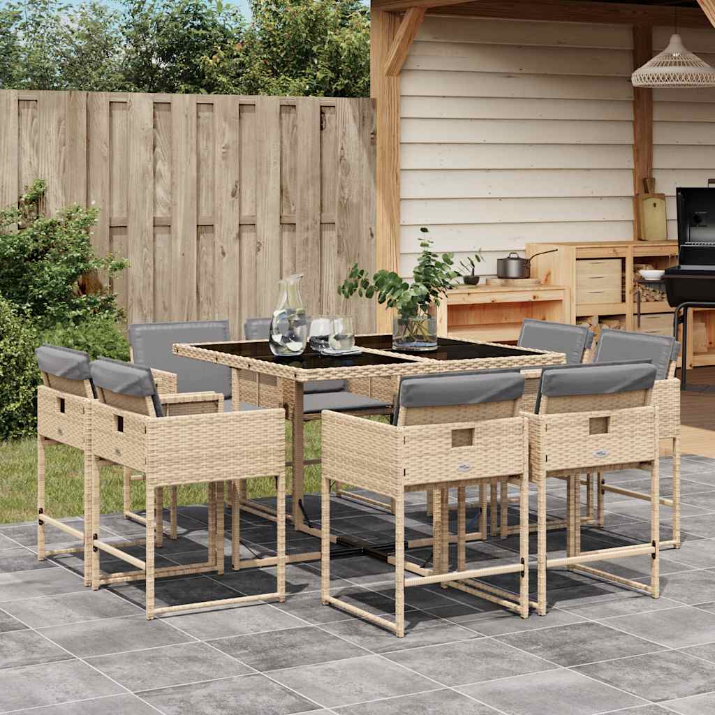 vidaXL 9 Piece Garden Dining Set with Cushions Mix Beige Poly Rattan 1